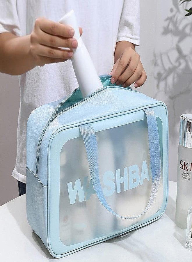 Luxula Cosmetic Bag Waterproof Portable Travel Toiletry Transparent Organizer Bag with Zipper and Handle Wash Bag for Women and Girls (1PCS) (Blue) - Image 3